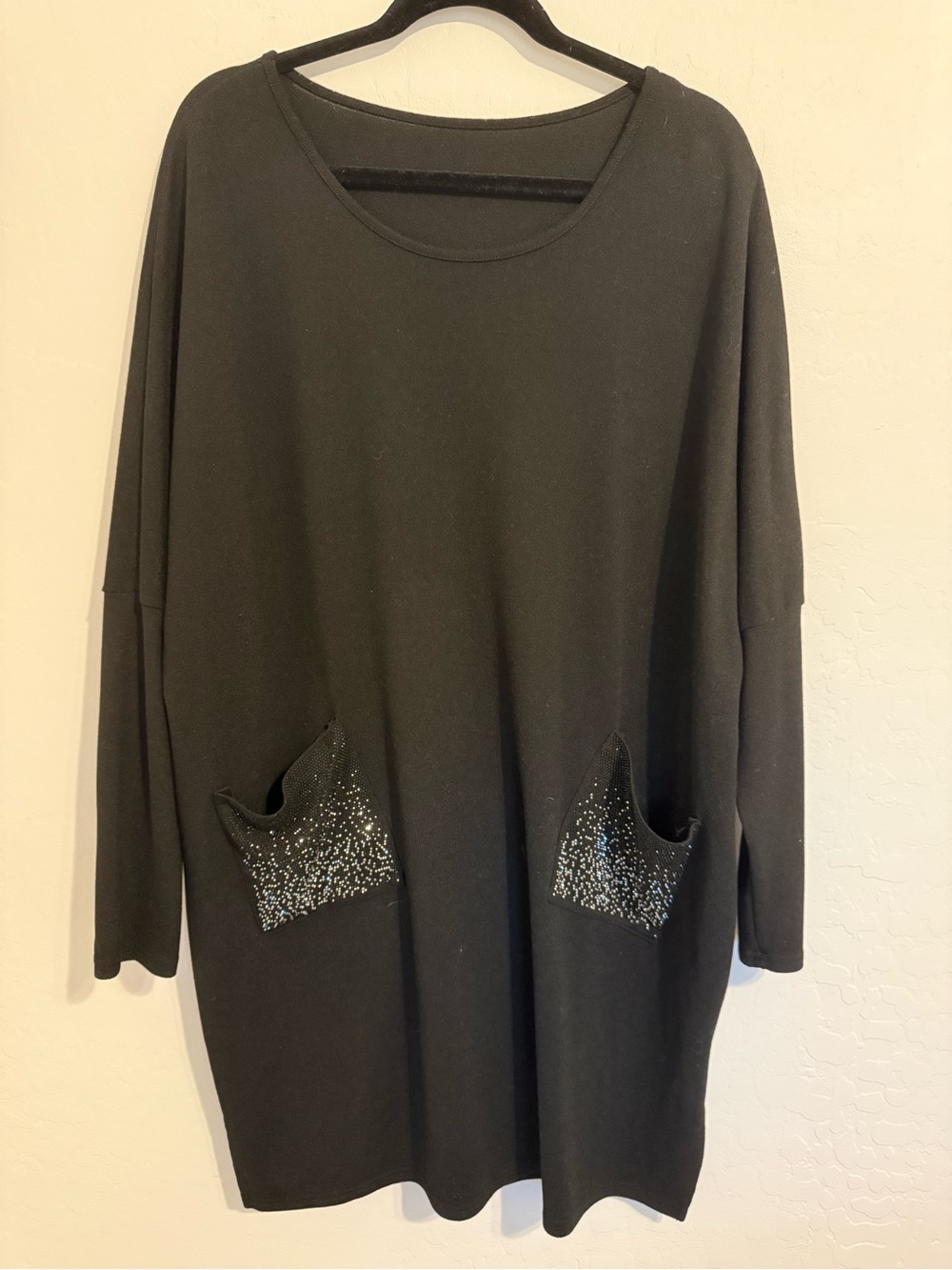 Black Long Sleeve Tunic with Sparkle Pocket Accents